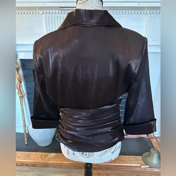 R&M Richards M Iridescent Slick Brown Oxblood Evening Gala Top Ruched Waist READ - Picture 16 of 16